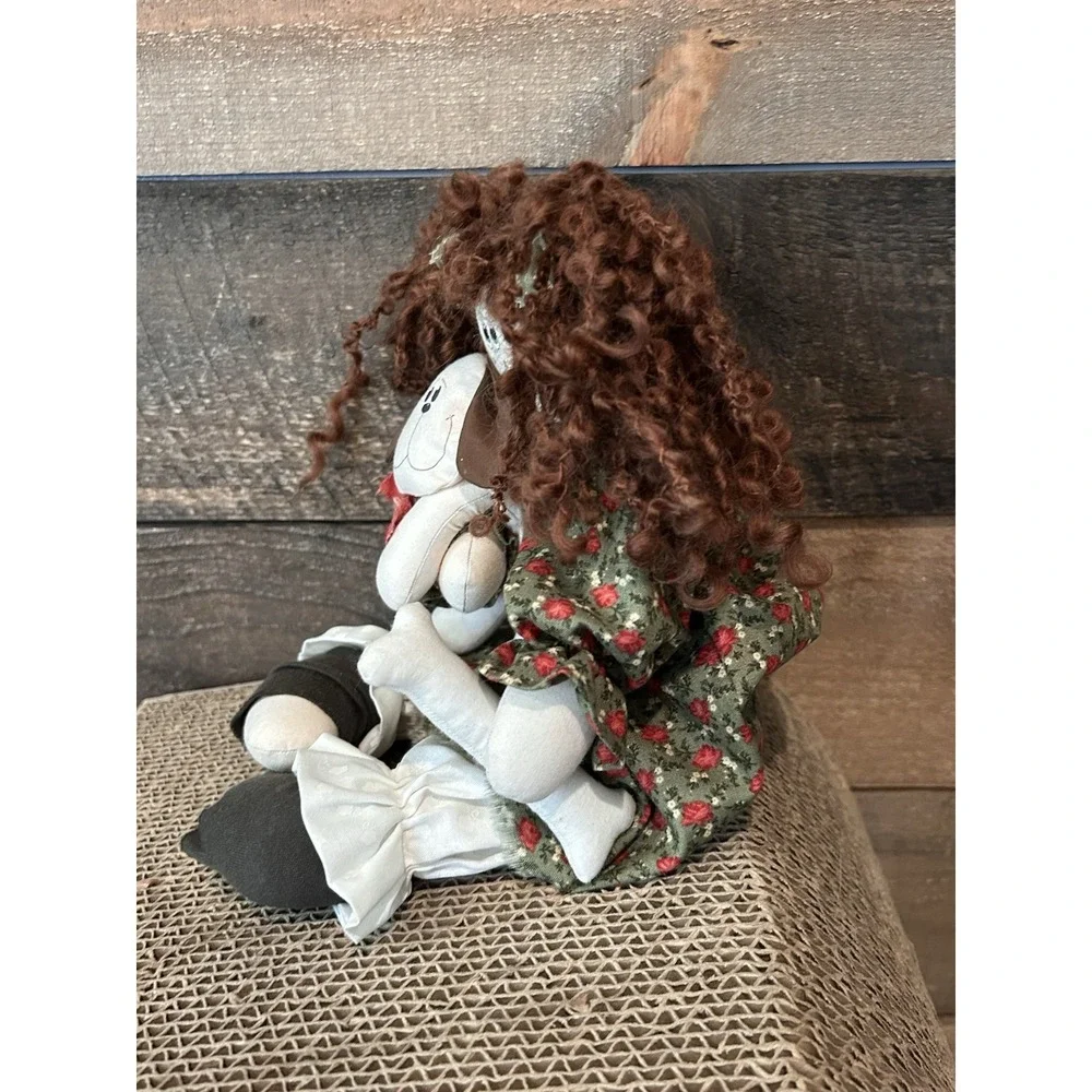 Vintage‎ Handmade Doll With Puppy & Bone Country Farmhouse